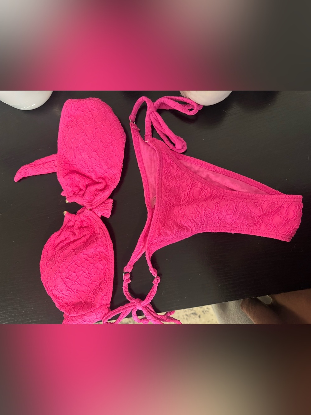 Hot Pink Textured Tie Bikini Set - Women Intimates & Sleepwear